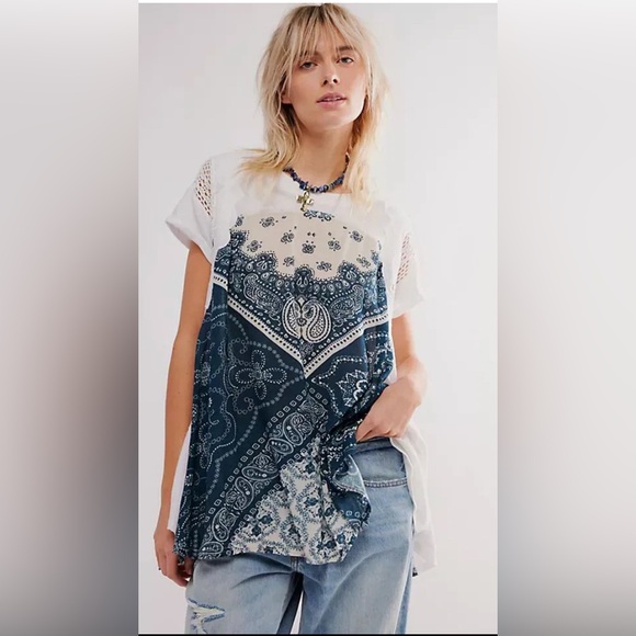 Free People Shay Tunic. NWT. Navy combo - Picture 5 of 5